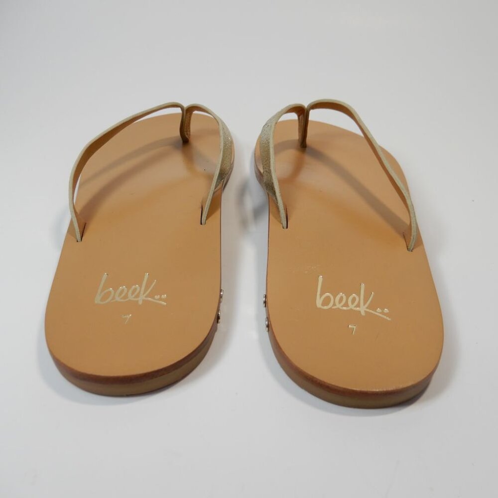 Beek Seabird Thong Flip Flop Slide SANDALS Size 7 Platinum Honey Leather NEW - Picture 8 of 14